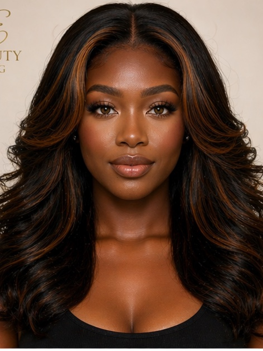 RILEY Honey Brown Highlighted Black Lace Front Wig - Premium Women Hair